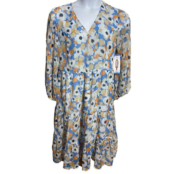 Joie Dresses & Skirts - NWT Joie blue floral field long sleeve tiered midi dress - women's Large